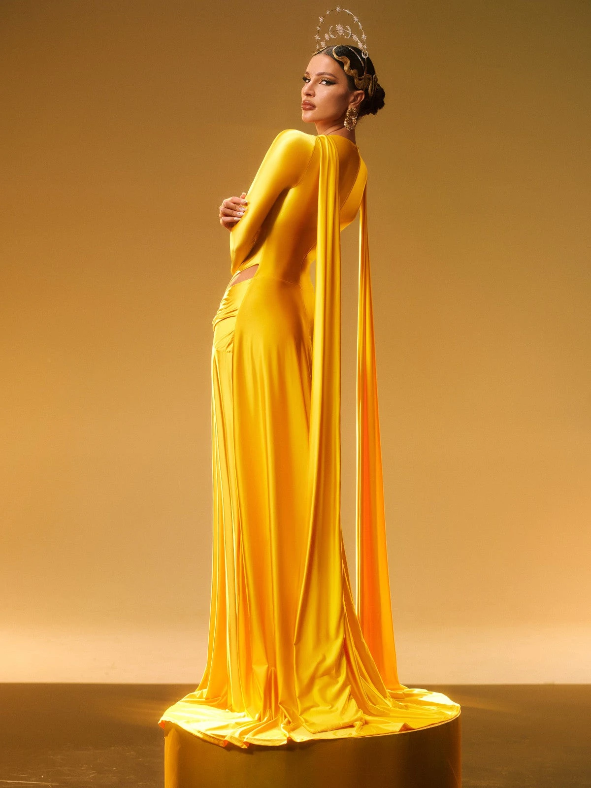 Panya Long Sleeve Crystal Satin Maxi Dress - Image 6