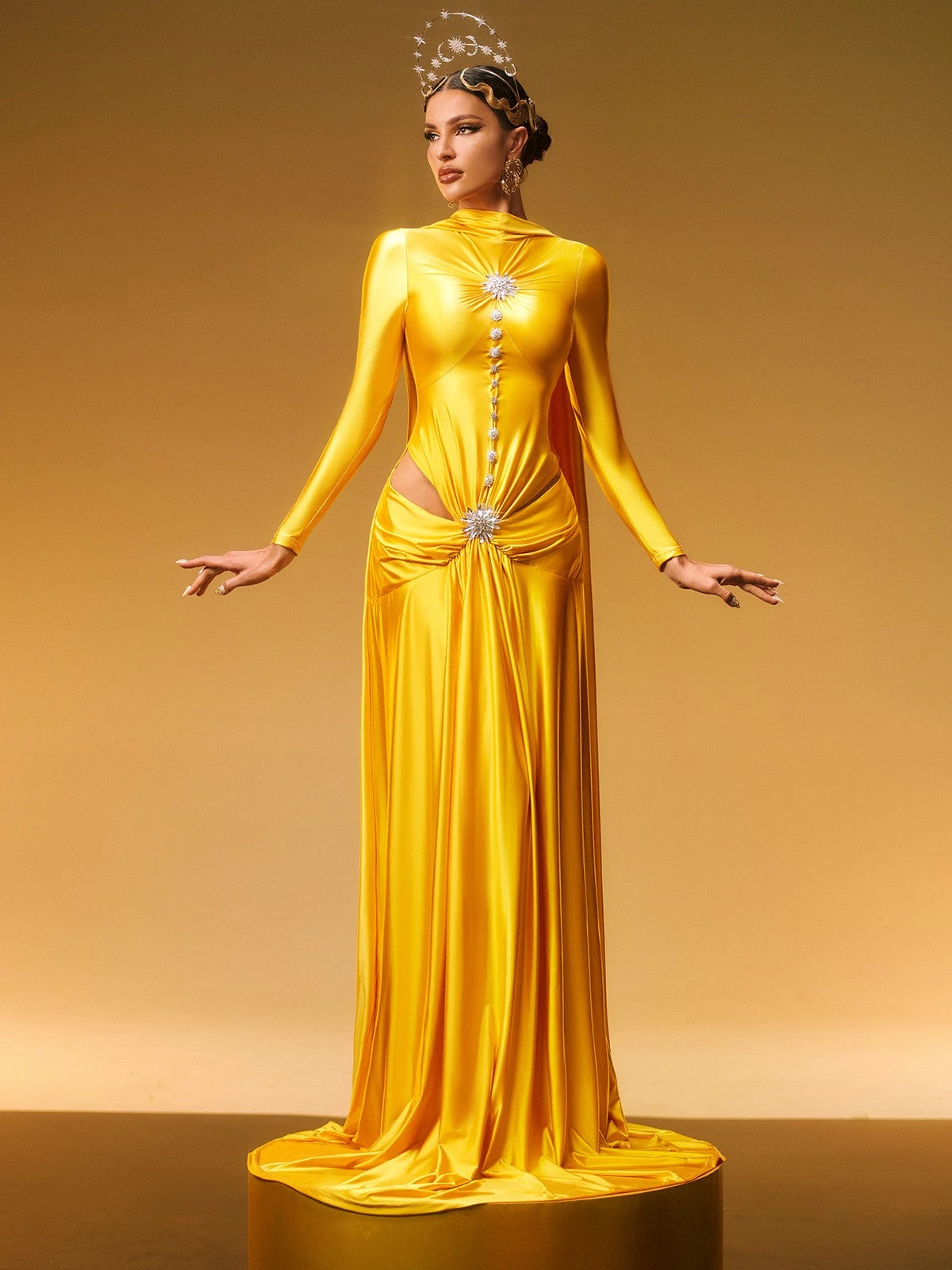 Panya Long Sleeve Crystal Satin Maxi Dress - Image 3