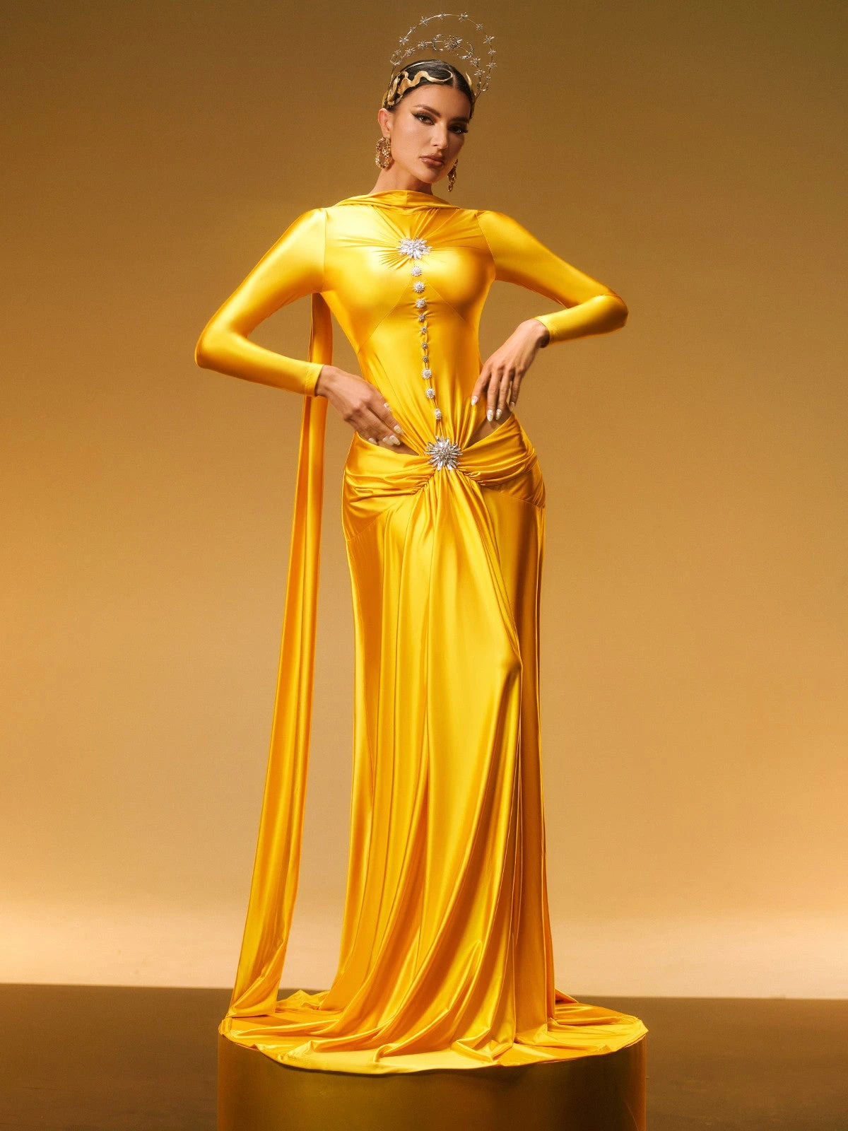 Panya Long Sleeve Crystal Satin Maxi Dress - Image 4