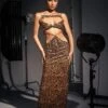 Peyton Crystal Embellished Leopard Maxi Dress