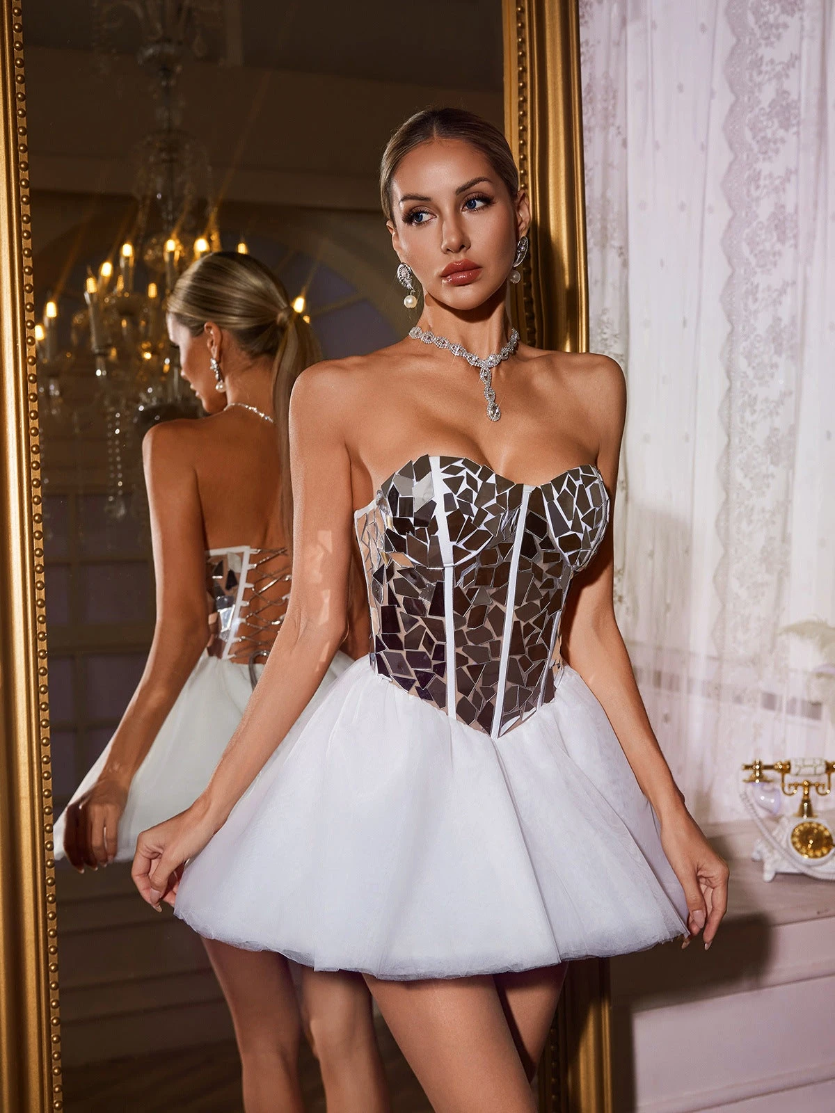 Qaeltrix Strapless Acrylic Mini Dress - Image 5