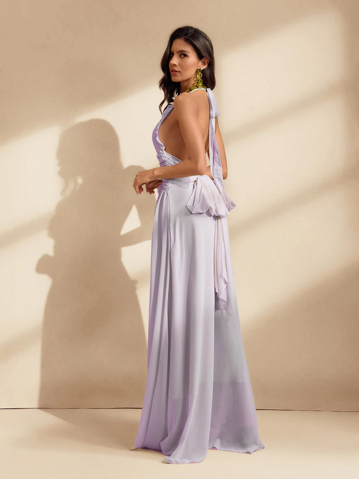 Qexelle Halterneck Ruffle Maxi Dress In Lilac - Image 6