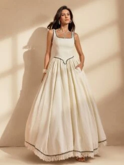 Raelyx Spaghetti Fringe Bubble Maxi Dress With Crinoline