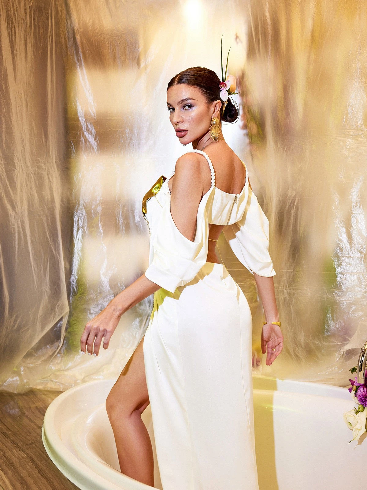 Renee Cutout Split Satin Maxi Dress - Image 6