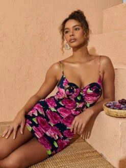 Sachi Rose Printed Ruched Mini Dress