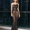 Seaol Strapless Rhinestone Fringe Mesh Dress