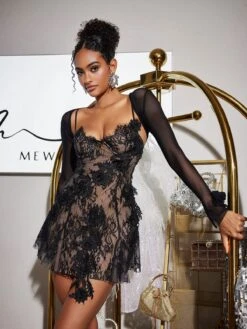 Snorri Spaghetti Lace Mini Dress With Shrug