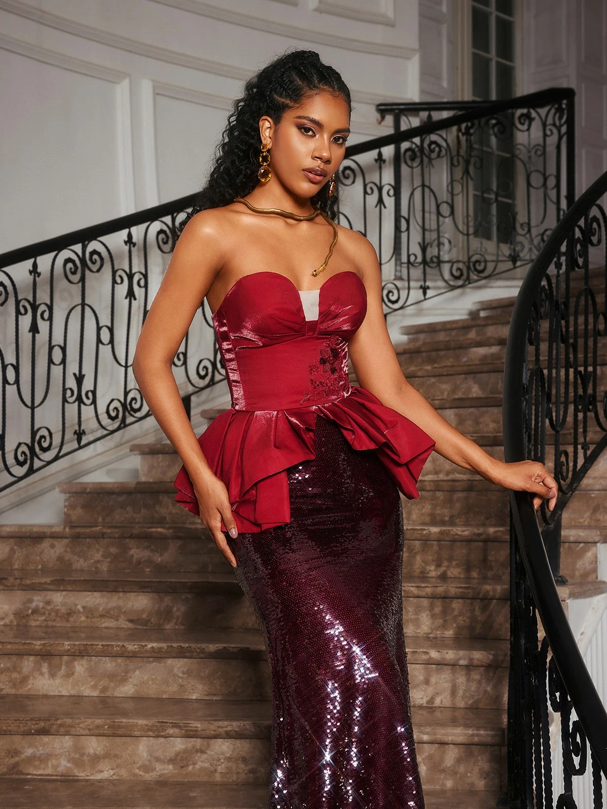 Soni Strapless Floral Sequin Maxi Dress - Image 4