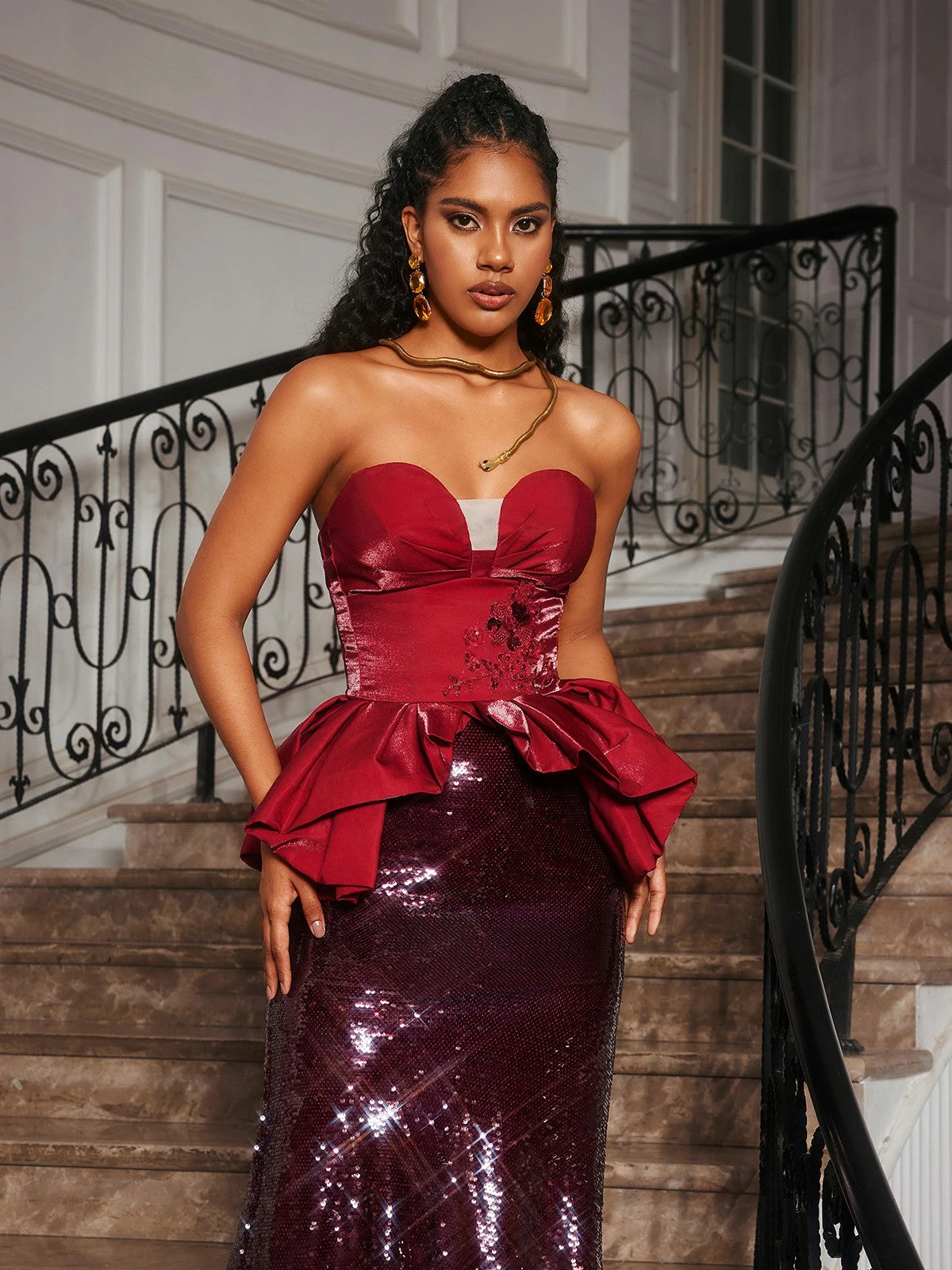 Soni Strapless Floral Sequin Maxi Dress - Image 5