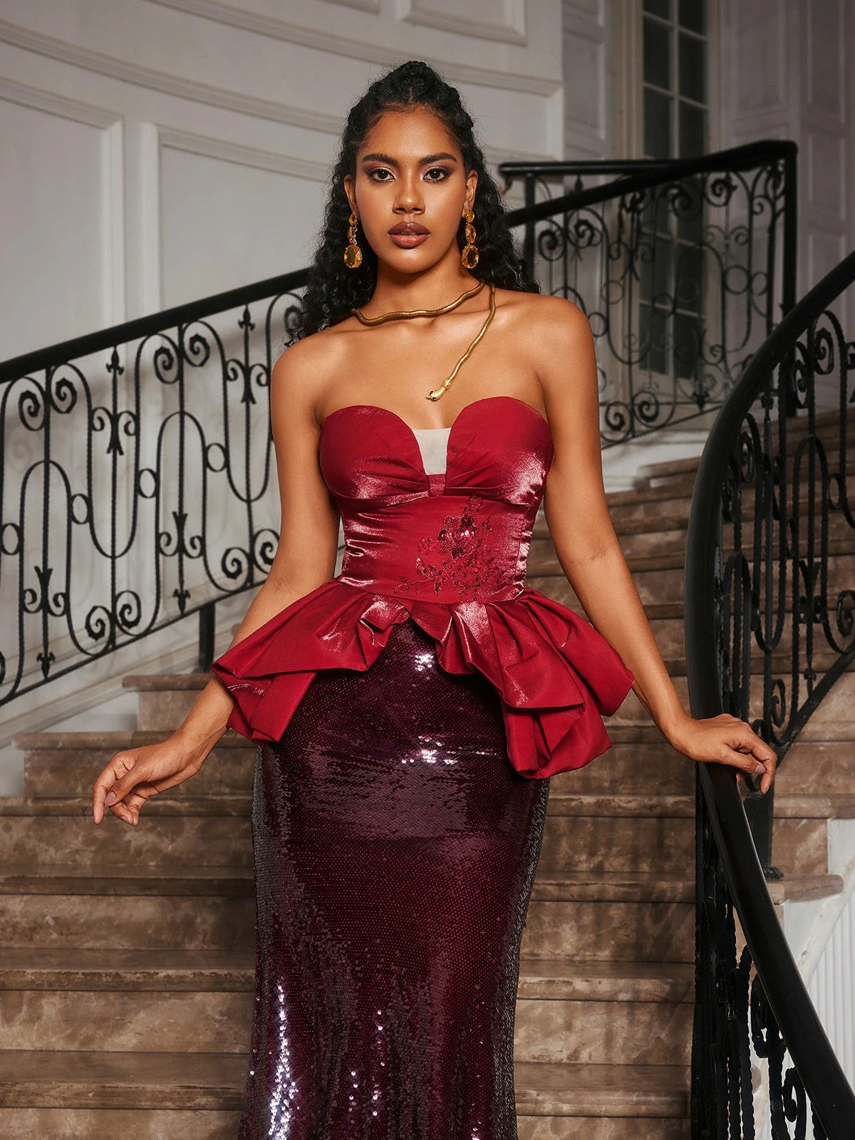 Soni Strapless Floral Sequin Maxi Dress - Image 2