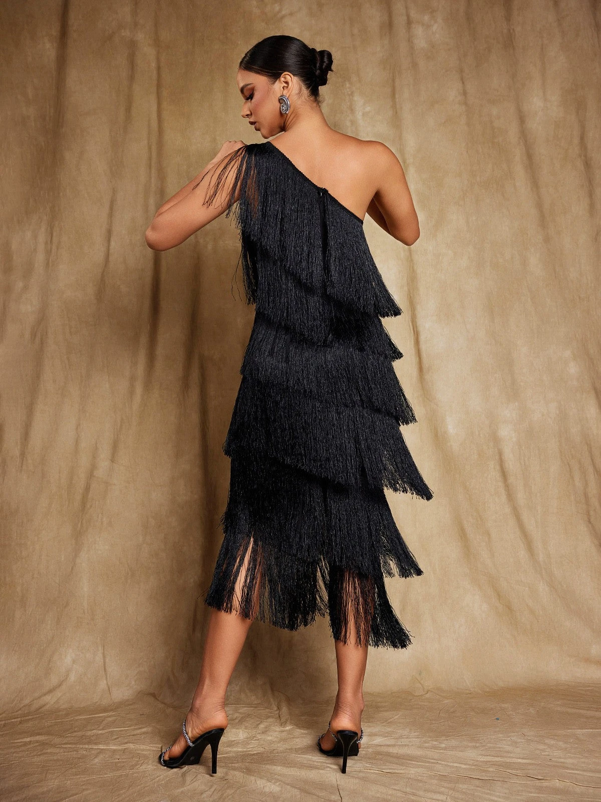 Stiorra One Shoulder Fringe Midi Dress - Image 6