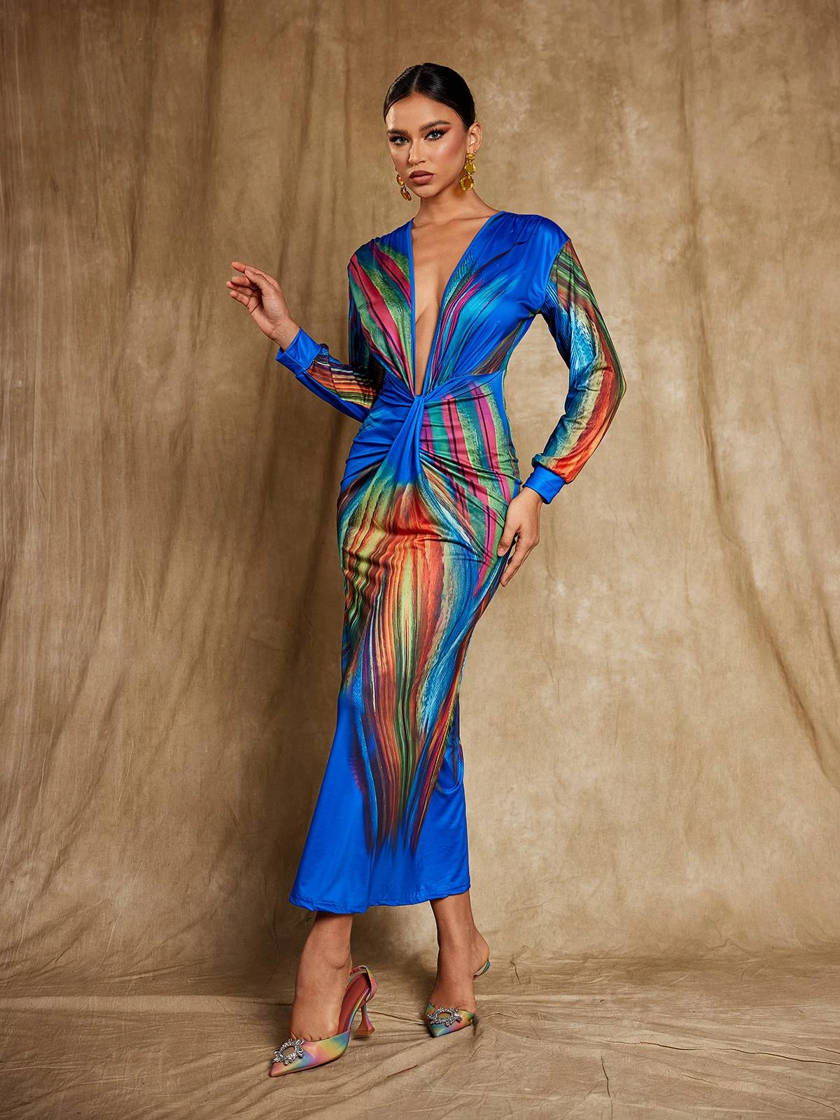 Suzanne V Neck Printed Satin Midi Dress - Image 5