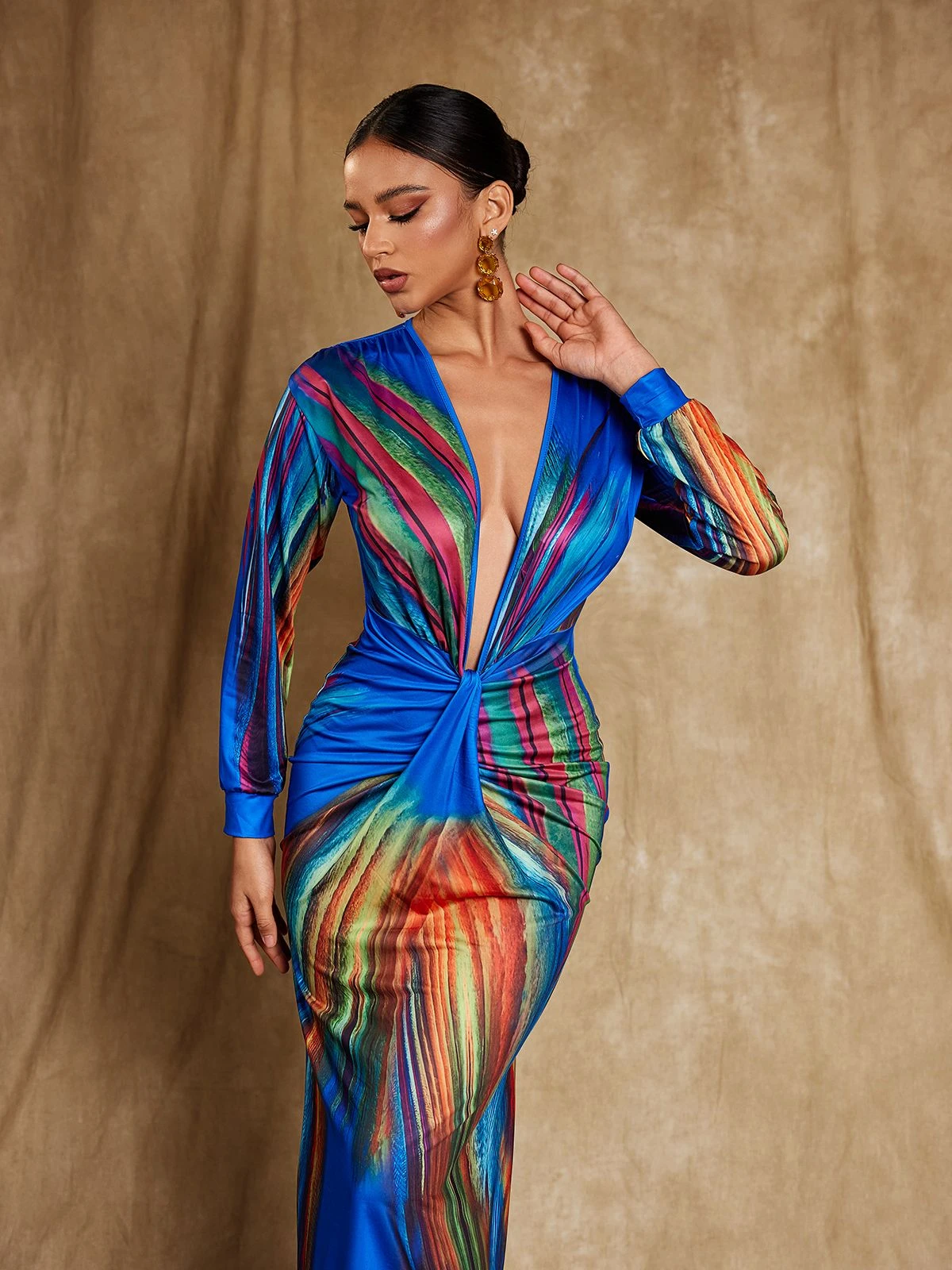 Suzanne V Neck Printed Satin Midi Dress - Image 4