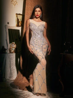 Syxaris Embellished Chain Split Maxi Dress