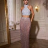 Taelyra Halterneck Crystal Pearl Skirt Set