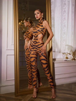 Taelyx Cutout Rhinestone Tiger Jumpsuit