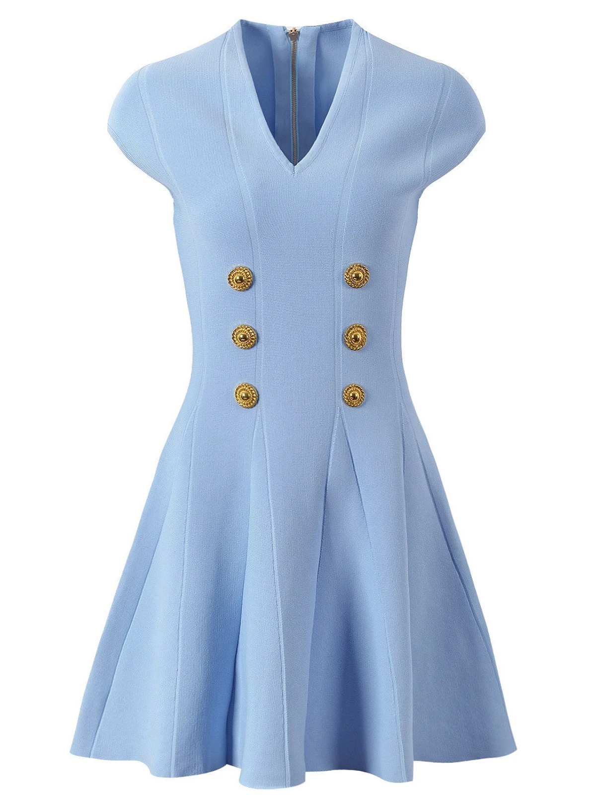 Tameron V Neck Button Knitted Mini Dress In Blue - Image 7