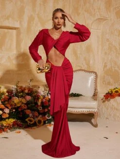 Terrell Long Sleeve Twisted Cutout Maxi Dress