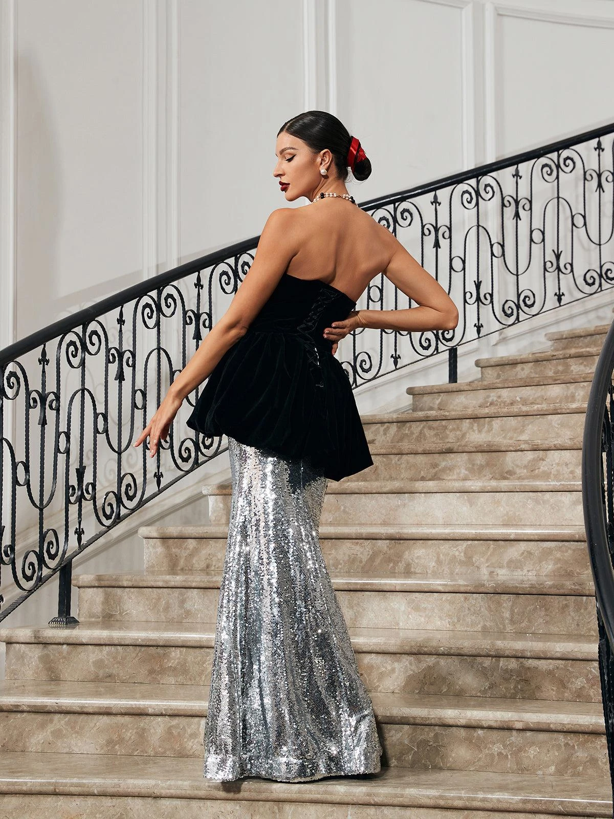 Trudy Strapless Velvet Mermaid Maxi Dress - Image 5