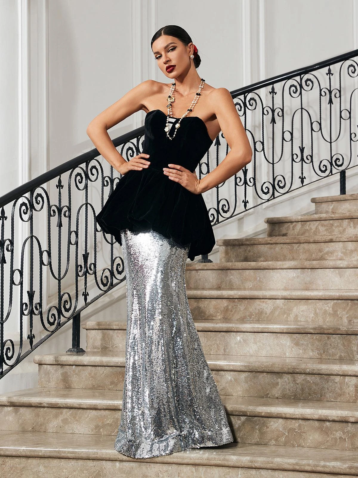 Trudy Strapless Velvet Mermaid Maxi Dress - Image 2