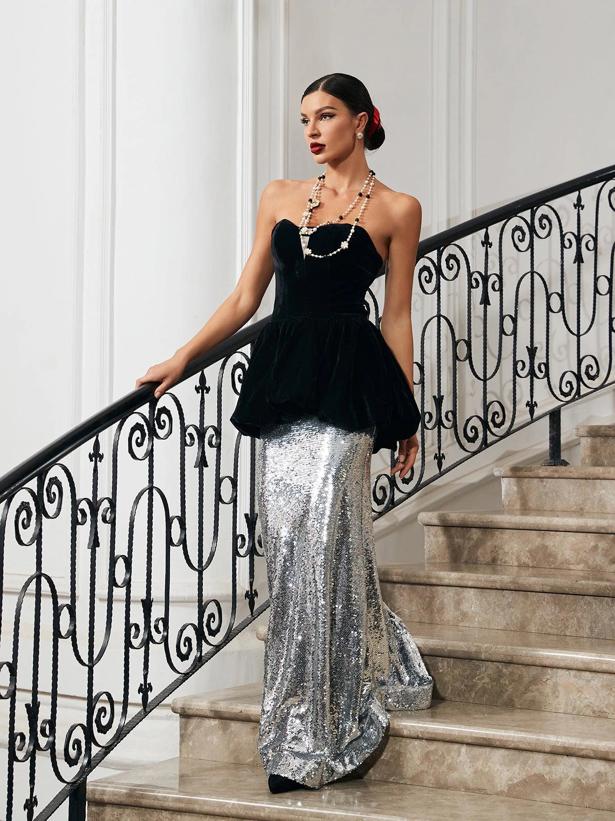 Trudy Strapless Velvet Mermaid Maxi Dress - Image 4