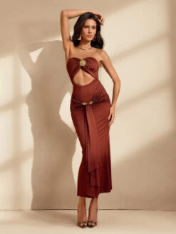 Wexmir Strapless Cutout Draped Midi Dress