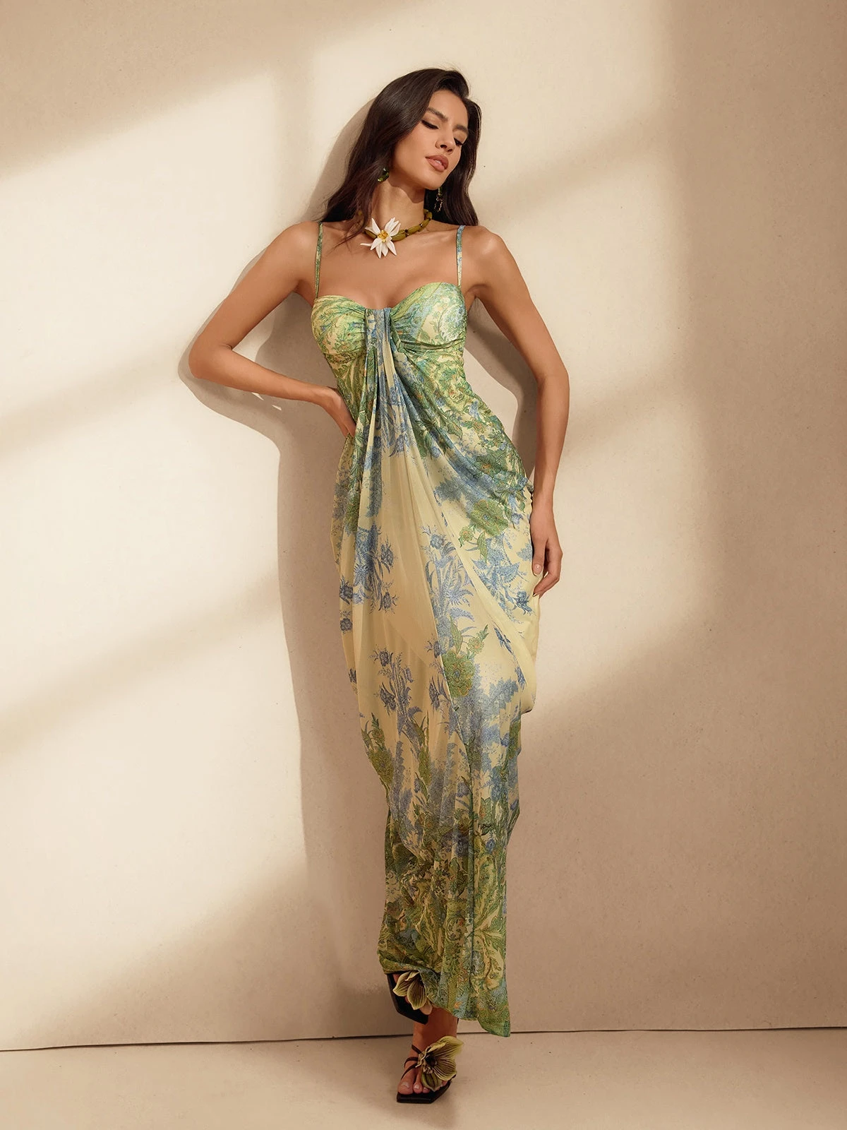 Wrythos Spaghetti Floral Maxi Dress - Image 3