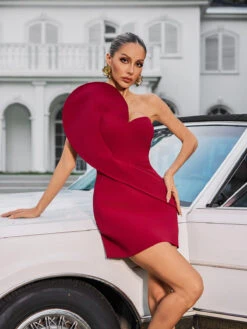 Xyphira One Shoulder Heart Mini Dress