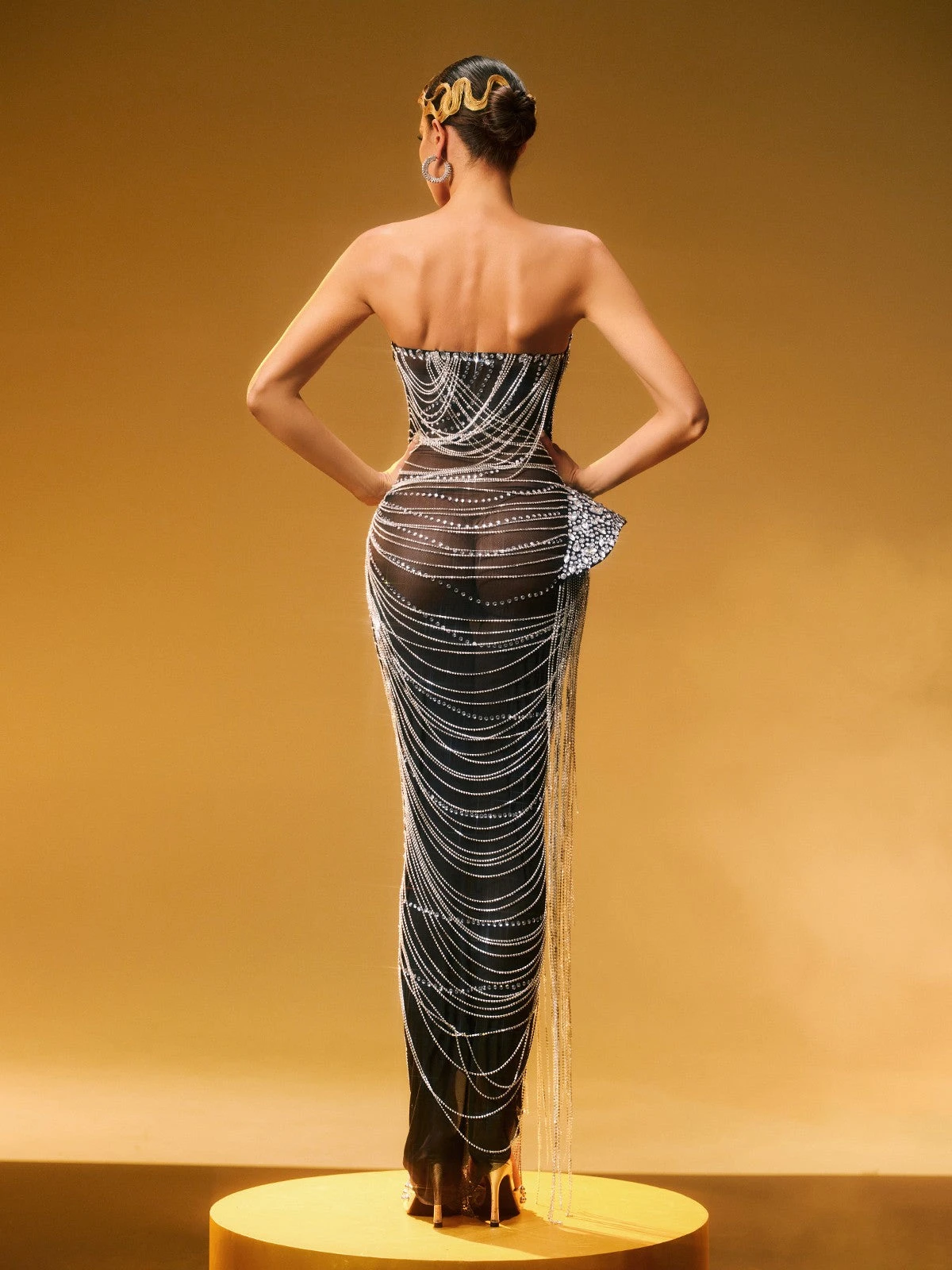 Zories Strapless Crystal Chain Fringe Maxi Dress - Image 6