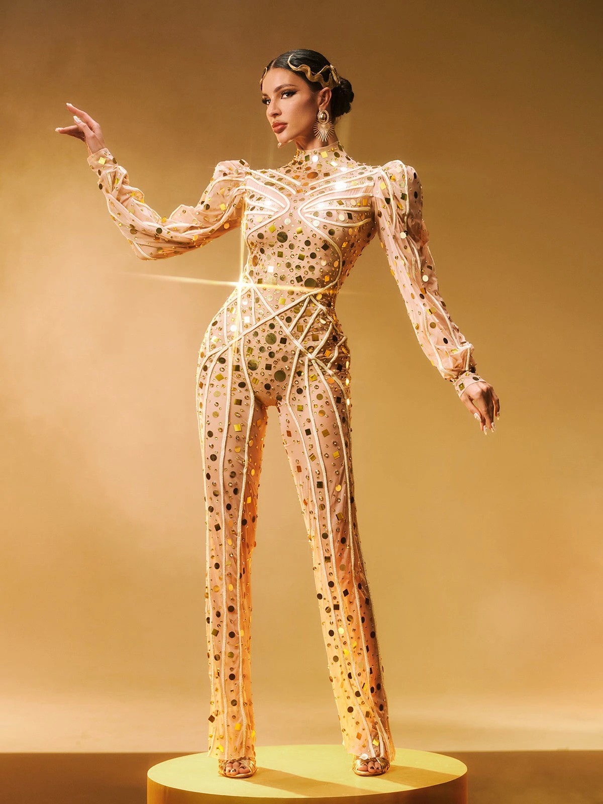Zylar Long Sleeve Embellished Jumpsuit - Image 4