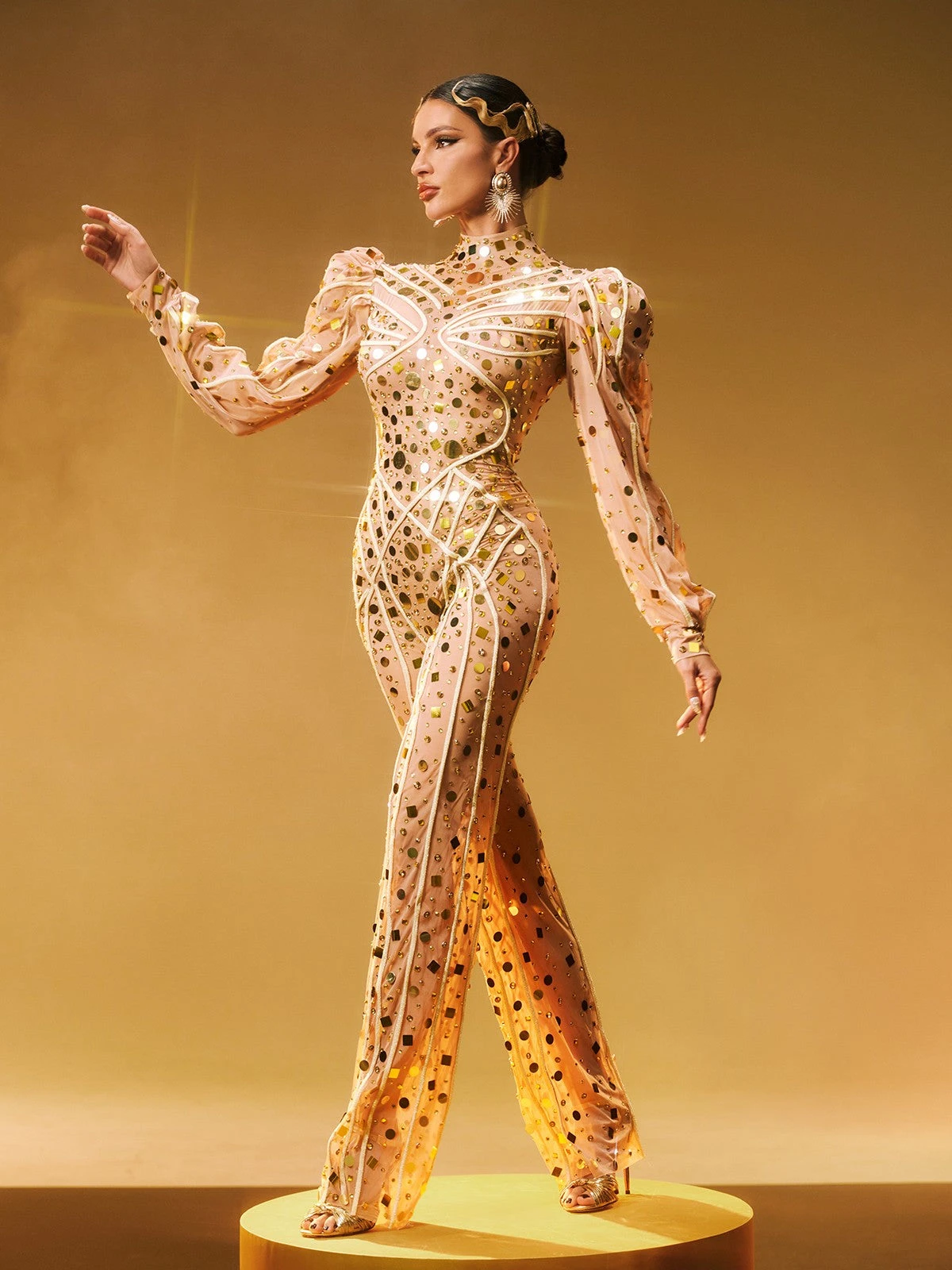 Zylar Long Sleeve Embellished Jumpsuit - Image 2